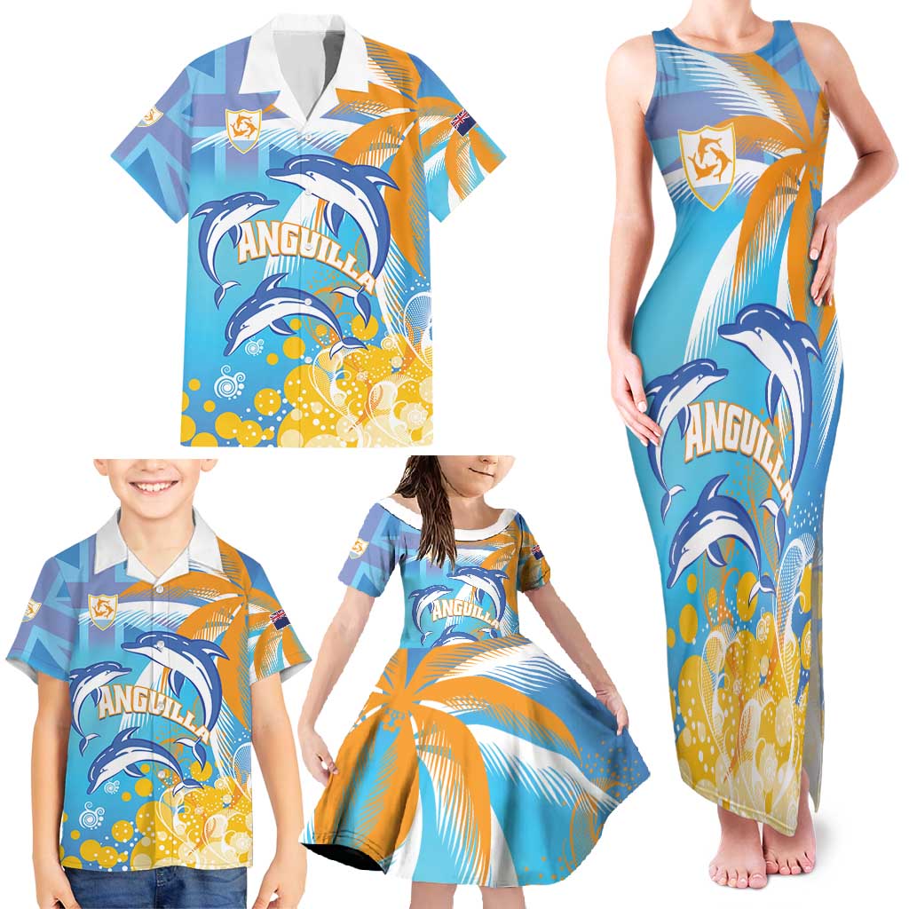 Personalised Anguilla 3 Dolphins Family Matching Tank Maxi Dress and Hawaiian Shirt Summer Stylized