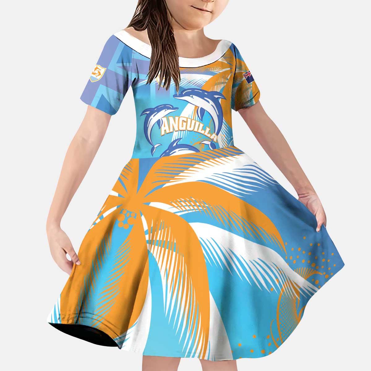 Personalised Anguilla 3 Dolphins Kid Short Sleeve Dress Summer Stylized