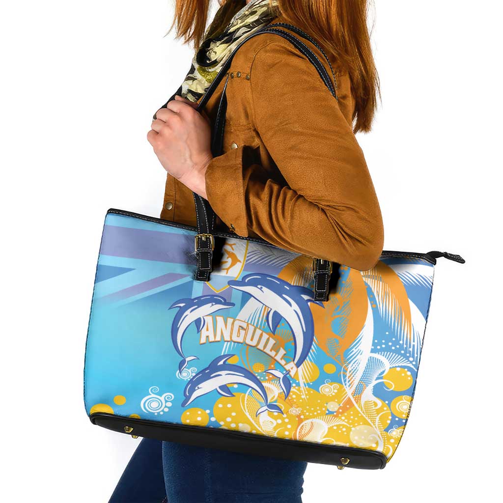 Anguilla 3 Dolphins Leather Tote Bag Summer Stylized