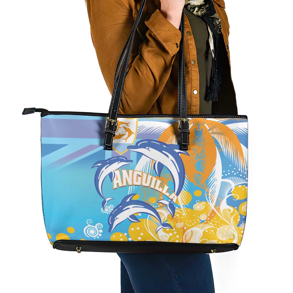 Anguilla 3 Dolphins Leather Tote Bag Summer Stylized
