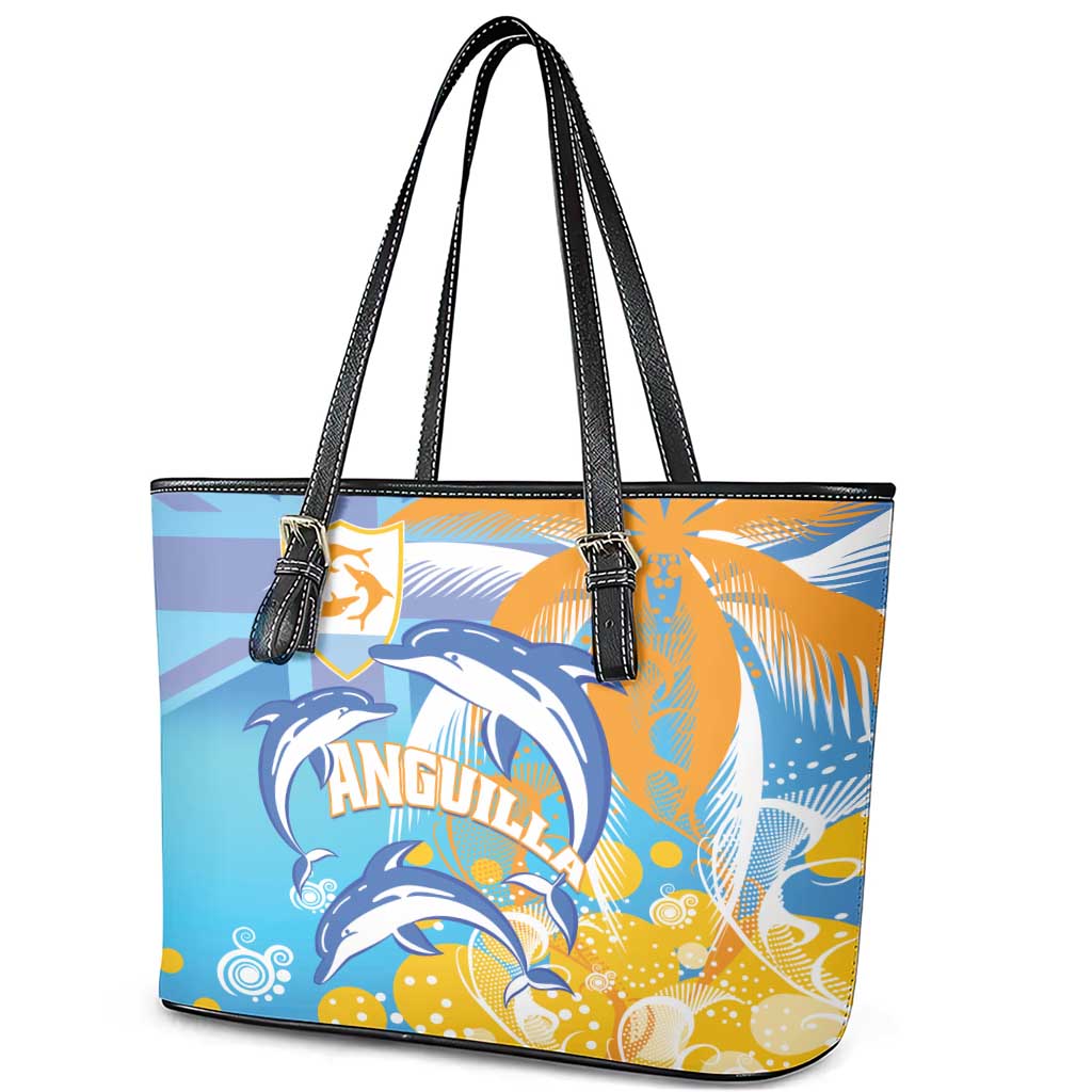 Anguilla 3 Dolphins Leather Tote Bag Summer Stylized