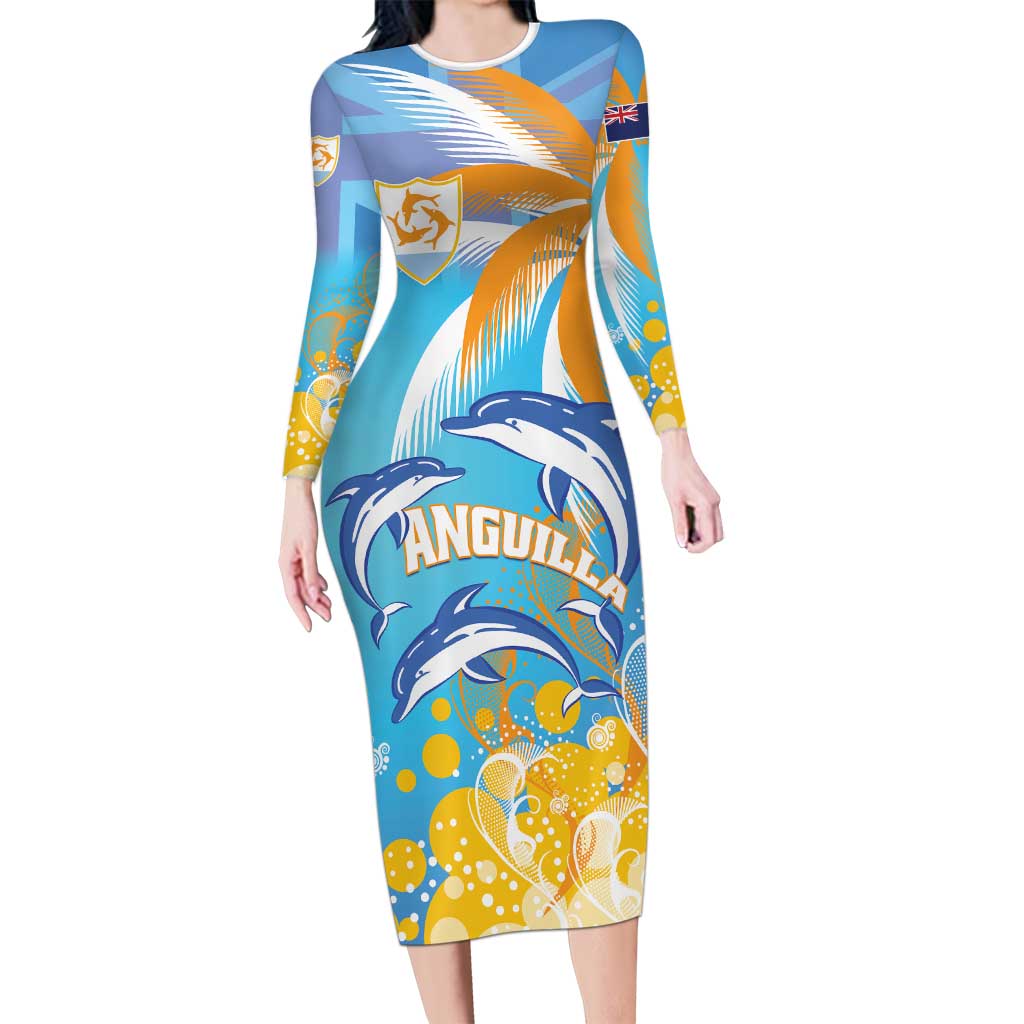 Personalised Anguilla 3 Dolphins Long Sleeve Bodycon Dress Summer Stylized