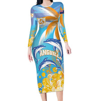 Personalised Anguilla 3 Dolphins Long Sleeve Bodycon Dress Summer Stylized