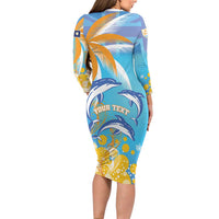 Personalised Anguilla 3 Dolphins Long Sleeve Bodycon Dress Summer Stylized
