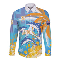 Personalised Anguilla 3 Dolphins Long Sleeve Button Shirt Summer Stylized