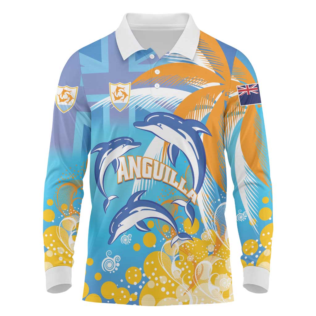 Personalised Anguilla 3 Dolphins Long Sleeve Polo Shirt Summer Stylized