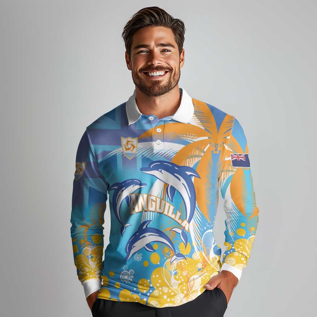 Personalised Anguilla 3 Dolphins Long Sleeve Polo Shirt Summer Stylized
