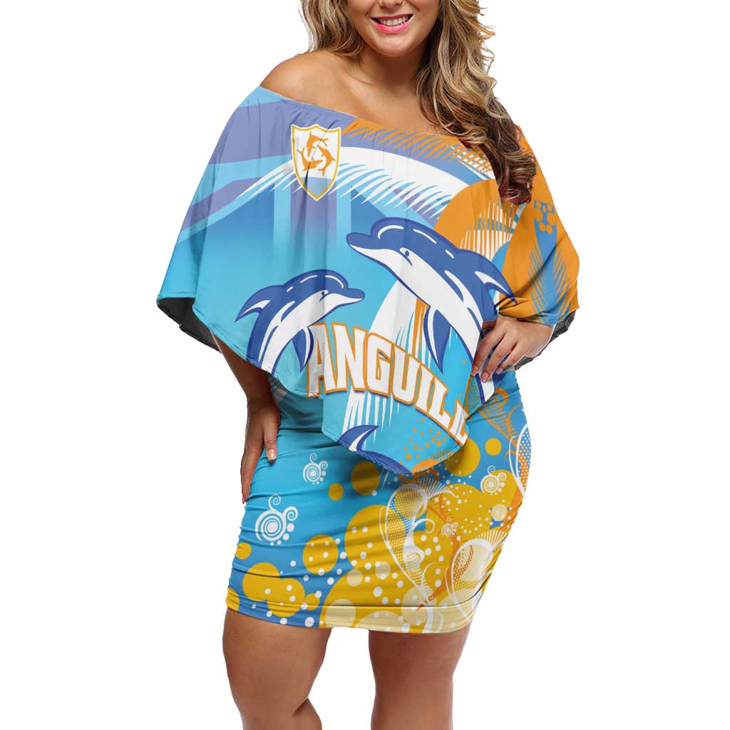 Personalised Anguilla 3 Dolphins Off Shoulder Short Dress Summer Stylized