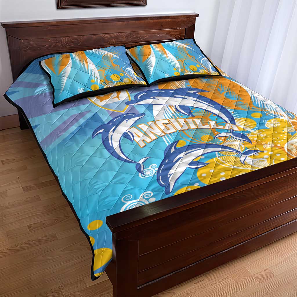 Anguilla 3 Dolphins Quilt Bed Set Summer Stylized