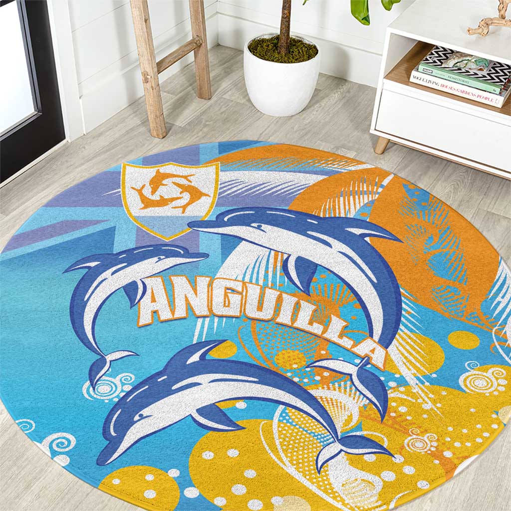 Anguilla 3 Dolphins Round Carpet Summer Stylized