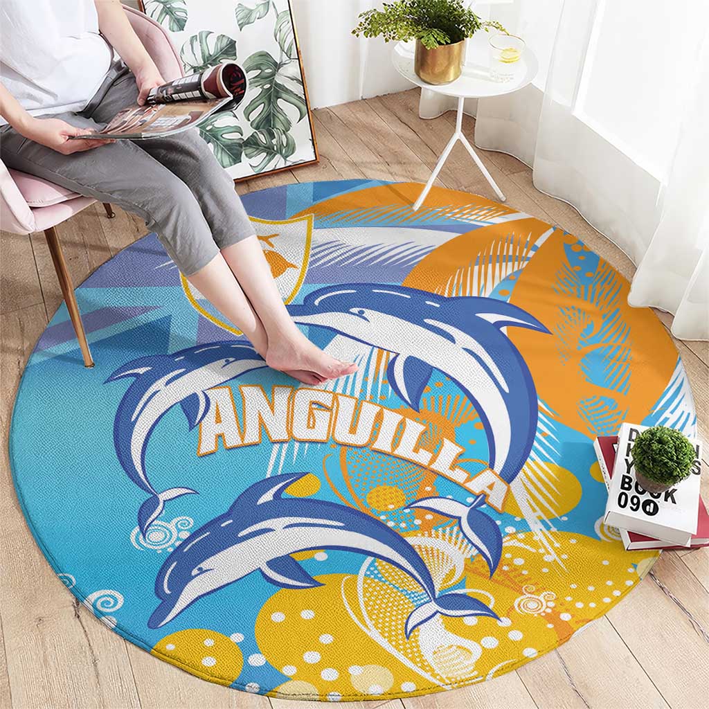 Anguilla 3 Dolphins Round Carpet Summer Stylized