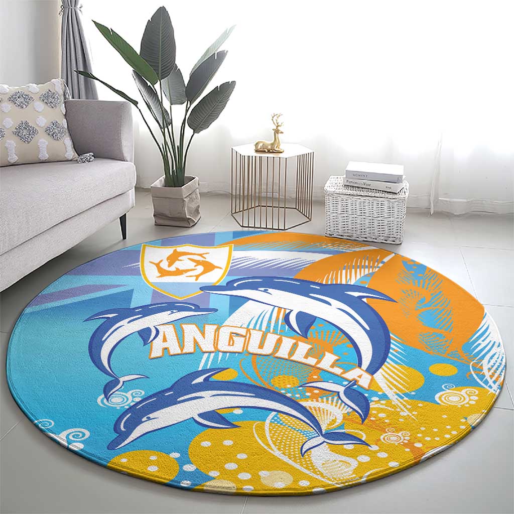 Anguilla 3 Dolphins Round Carpet Summer Stylized