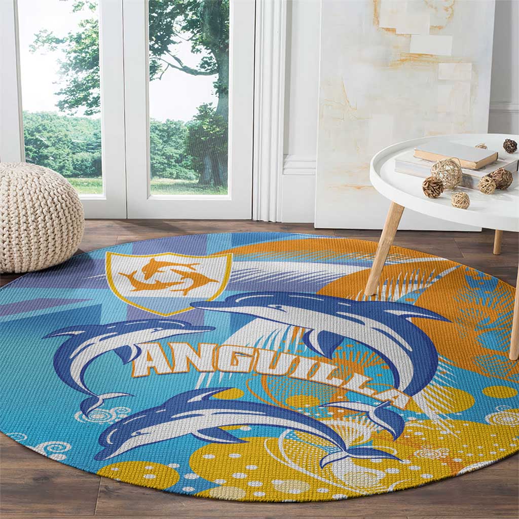 Anguilla 3 Dolphins Round Carpet Summer Stylized