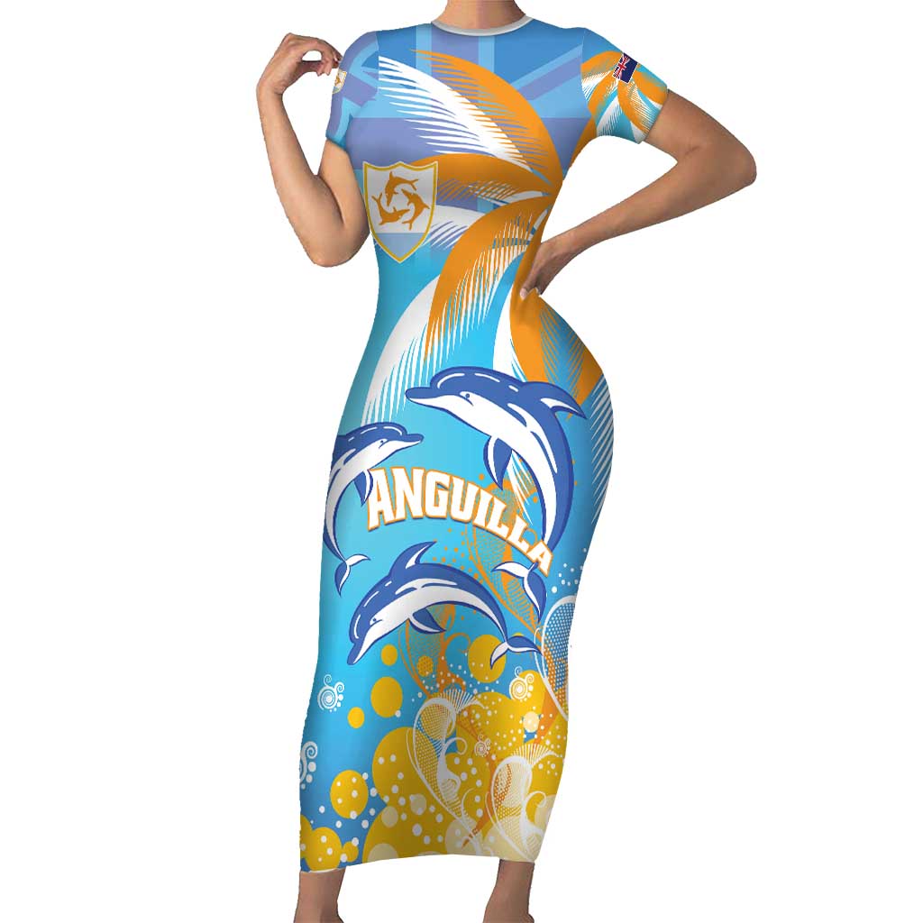Personalised Anguilla 3 Dolphins Short Sleeve Bodycon Dress Summer Stylized