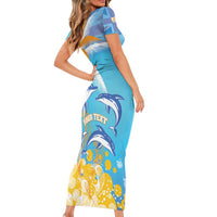 Personalised Anguilla 3 Dolphins Short Sleeve Bodycon Dress Summer Stylized