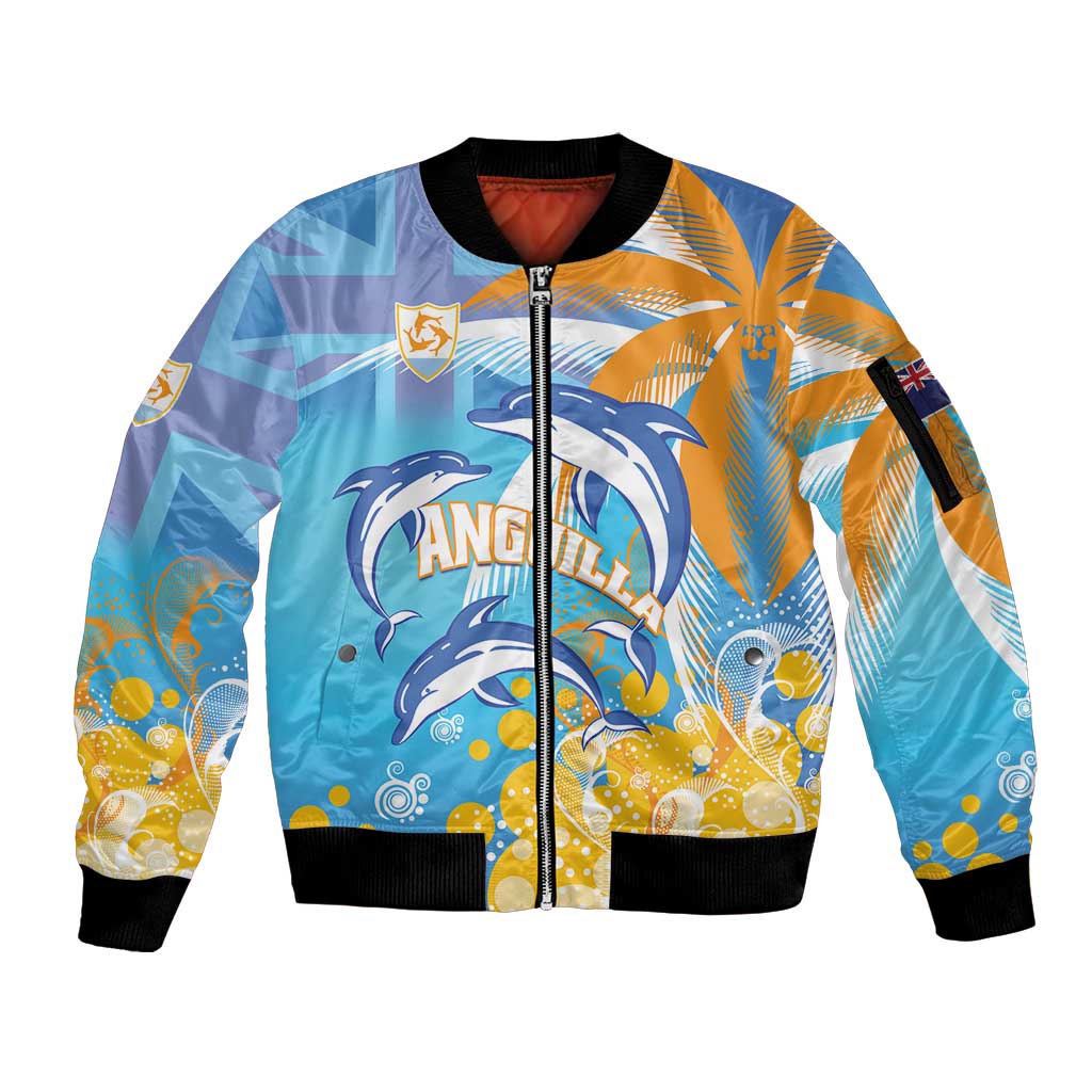 Personalised Anguilla 3 Dolphins Sleeve Zip Bomber Jacket Summer Stylized