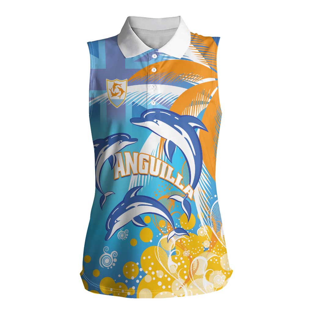 Personalised Anguilla 3 Dolphins Women Sleeveless Polo Shirt Summer Stylized