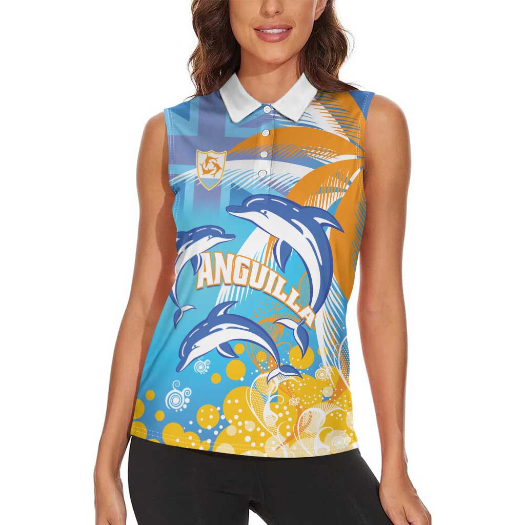 Personalised Anguilla 3 Dolphins Women Sleeveless Polo Shirt Summer Stylized