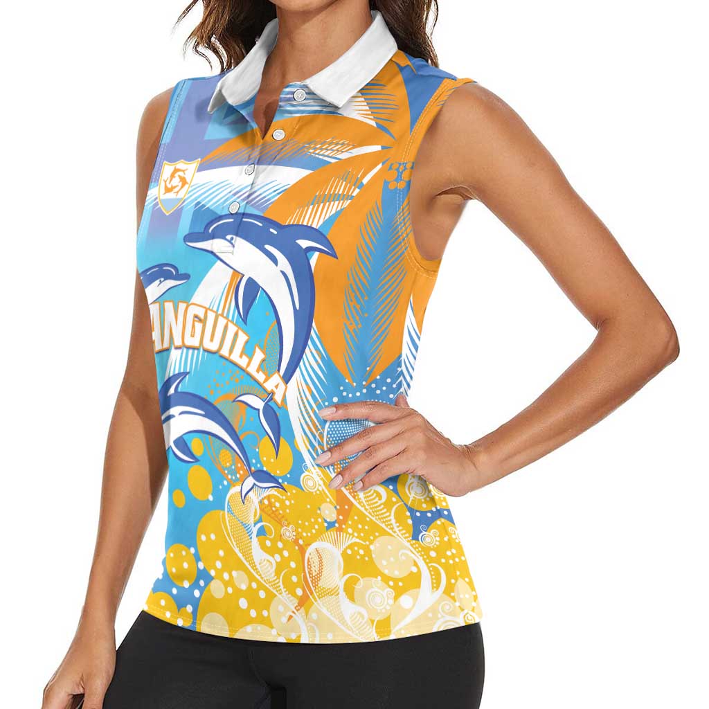 Personalised Anguilla 3 Dolphins Women Sleeveless Polo Shirt Summer Stylized