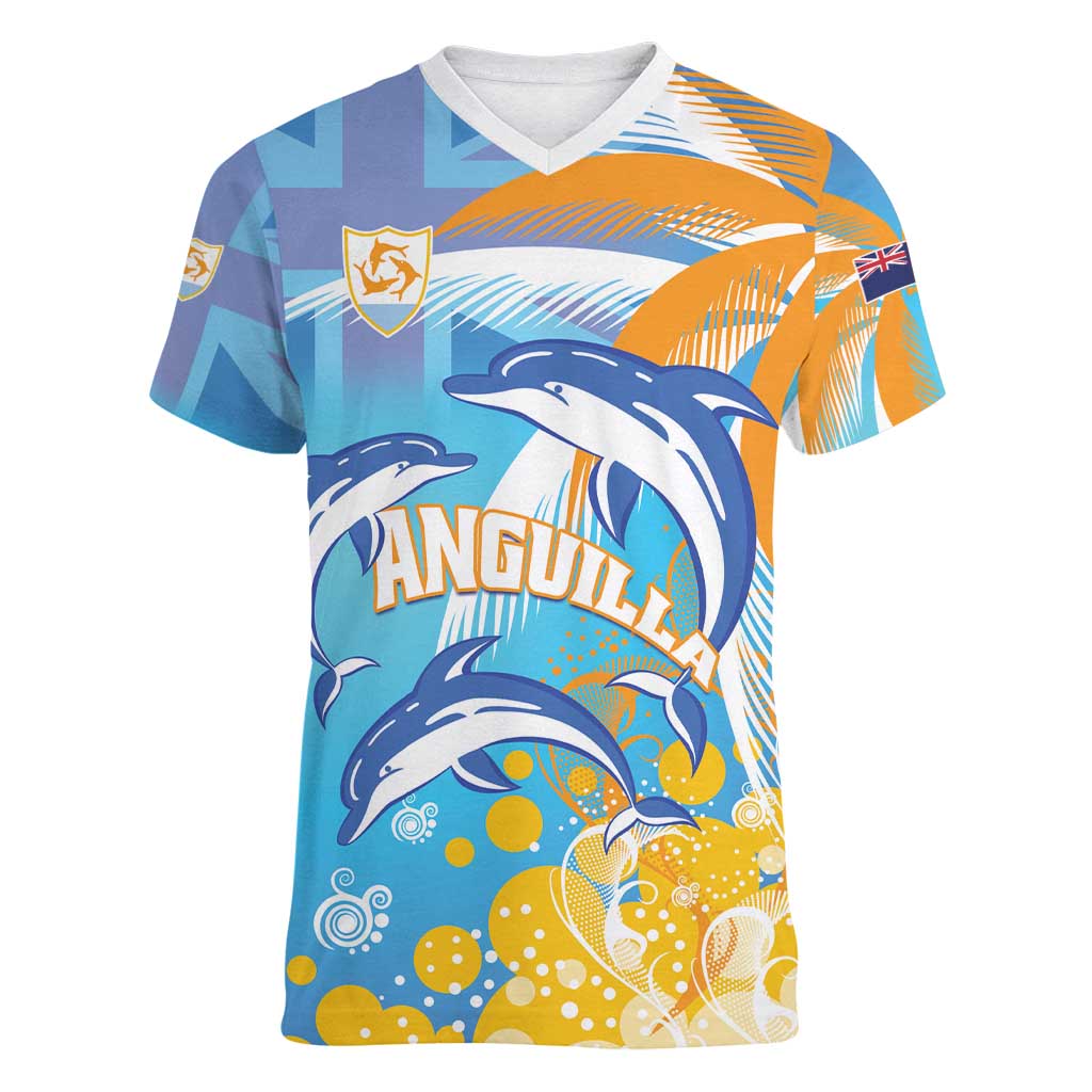 Personalised Anguilla 3 Dolphins Women V-Neck T-Shirt Summer Stylized