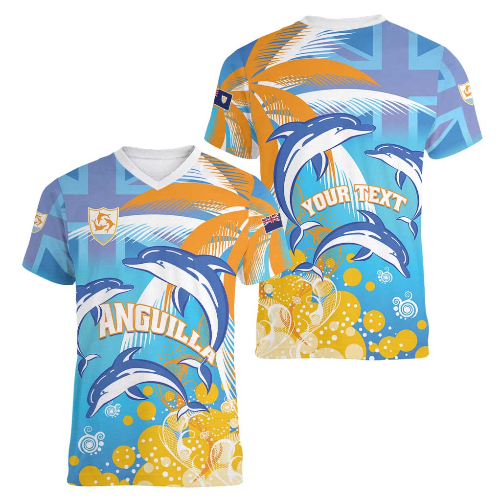 Personalised Anguilla 3 Dolphins Women V-Neck T-Shirt Summer Stylized