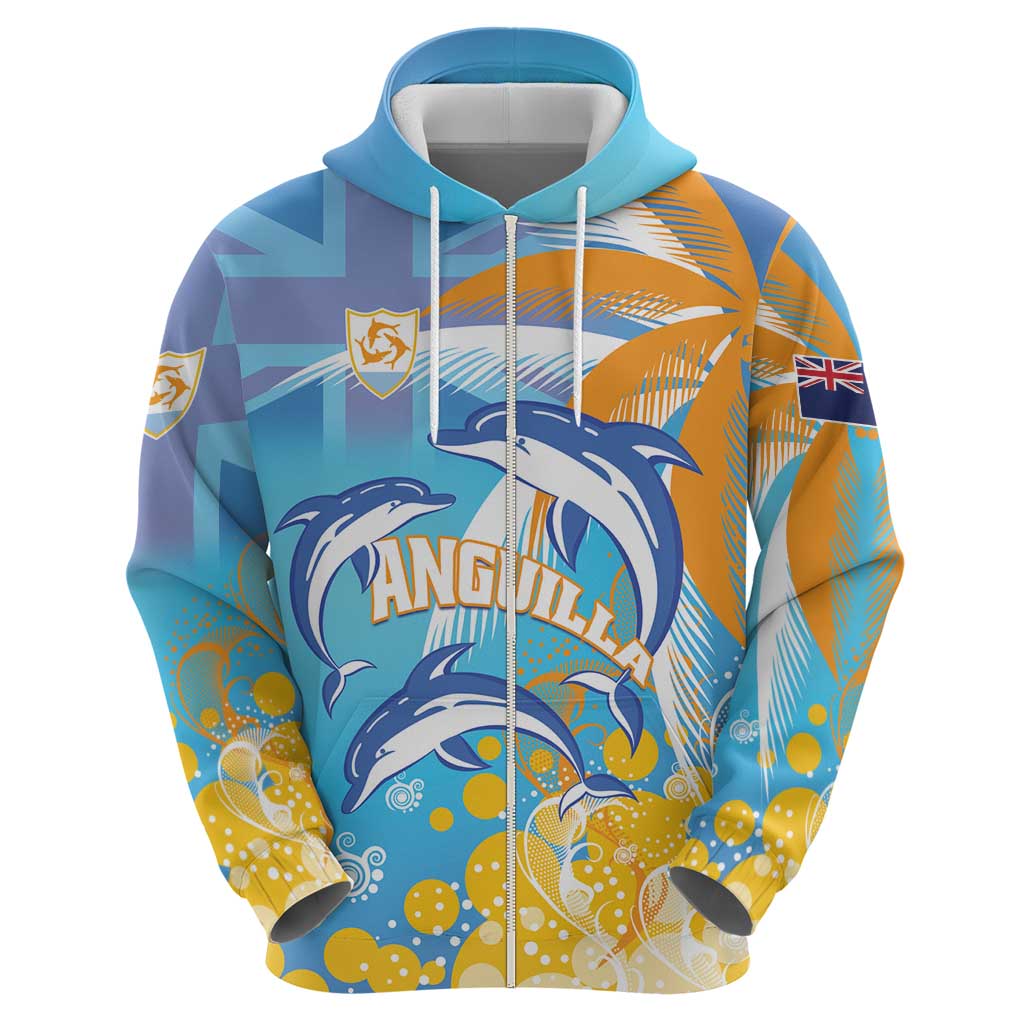 Personalised Anguilla 3 Dolphins Zip Hoodie Summer Stylized