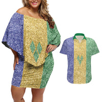Saint Vincent and the Grenadines Vincy Mas Couples Matching Off Shoulder Short Dress and Hawaiian Shirt SVG Glitter Color Style - Wonder Print Shop