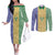Saint Vincent and the Grenadines Vincy Mas Couples Matching Off The Shoulder Long Sleeve Dress and Long Sleeve Button Shirt SVG Glitter Color Style - Wonder Print Shop