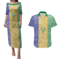 Saint Vincent and the Grenadines Vincy Mas Couples Matching Puletasi and Hawaiian Shirt SVG Glitter Color Style - Wonder Print Shop