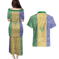 Saint Vincent and the Grenadines Vincy Mas Couples Matching Puletasi and Hawaiian Shirt SVG Glitter Color Style - Wonder Print Shop