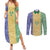 Saint Vincent and the Grenadines Vincy Mas Couples Matching Summer Maxi Dress and Long Sleeve Button Shirt SVG Glitter Color Style - Wonder Print Shop