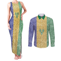 Saint Vincent and the Grenadines Vincy Mas Couples Matching Tank Maxi Dress and Long Sleeve Button Shirt SVG Glitter Color Style - Wonder Print Shop