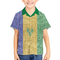 Saint Vincent and the Grenadines Vincy Mas Family Matching Long Sleeve Bodycon Dress and Hawaiian Shirt SVG Glitter Color Style - Wonder Print Shop