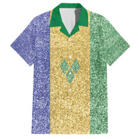 Saint Vincent and the Grenadines Vincy Mas Family Matching Off The Shoulder Long Sleeve Dress and Hawaiian Shirt SVG Glitter Color Style - Wonder Print Shop