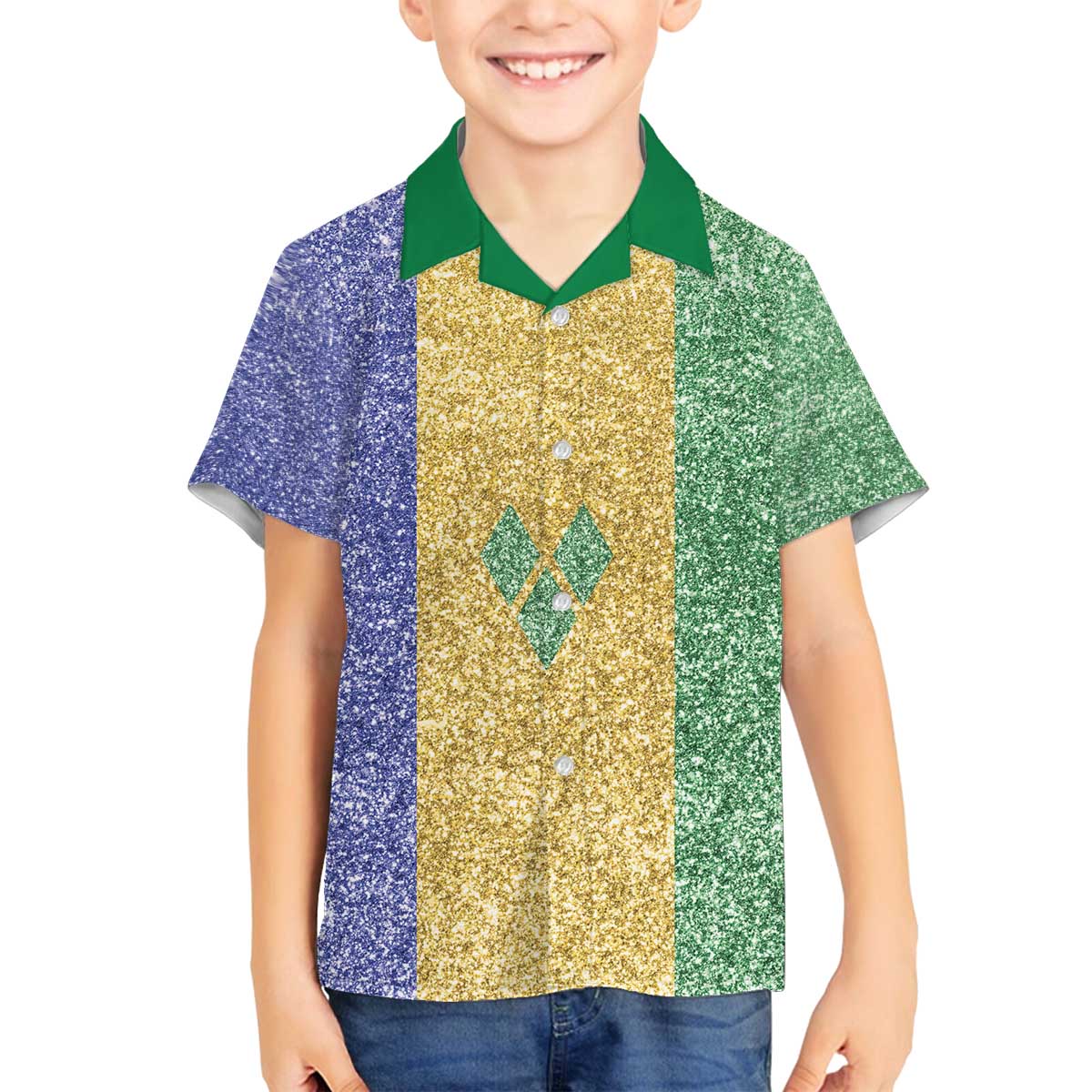 Saint Vincent and the Grenadines Vincy Mas Family Matching Off The Shoulder Long Sleeve Dress and Hawaiian Shirt SVG Glitter Color Style - Wonder Print Shop