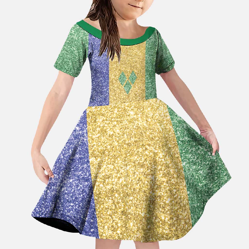 Saint Vincent and the Grenadines Vincy Mas Family Matching Off Shoulder Maxi Dress and Hawaiian Shirt SVG Glitter Color Style - Wonder Print Shop