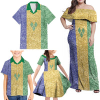 Saint Vincent and the Grenadines Vincy Mas Family Matching Off Shoulder Maxi Dress and Hawaiian Shirt SVG Glitter Color Style - Wonder Print Shop