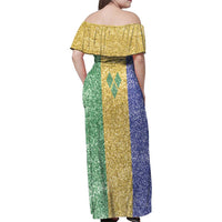Saint Vincent and the Grenadines Vincy Mas Family Matching Off Shoulder Maxi Dress and Hawaiian Shirt SVG Glitter Color Style - Wonder Print Shop