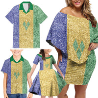 Saint Vincent and the Grenadines Vincy Mas Family Matching Off Shoulder Short Dress and Hawaiian Shirt SVG Glitter Color Style - Wonder Print Shop