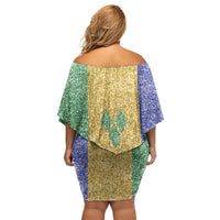 Saint Vincent and the Grenadines Vincy Mas Family Matching Off Shoulder Short Dress and Hawaiian Shirt SVG Glitter Color Style - Wonder Print Shop