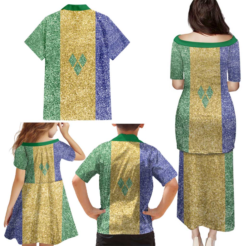Saint Vincent and the Grenadines Vincy Mas Family Matching Puletasi and Hawaiian Shirt SVG Glitter Color Style - Wonder Print Shop