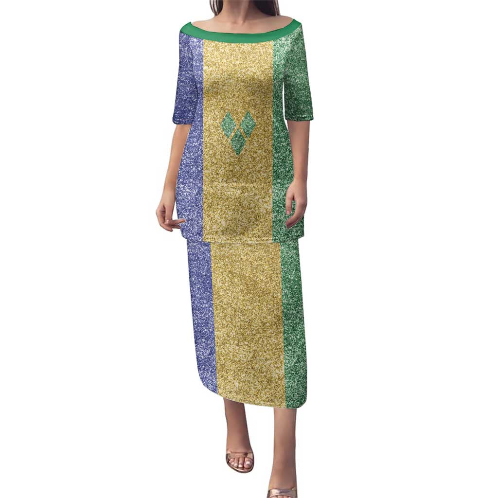 Saint Vincent and the Grenadines Vincy Mas Family Matching Puletasi and Hawaiian Shirt SVG Glitter Color Style - Wonder Print Shop