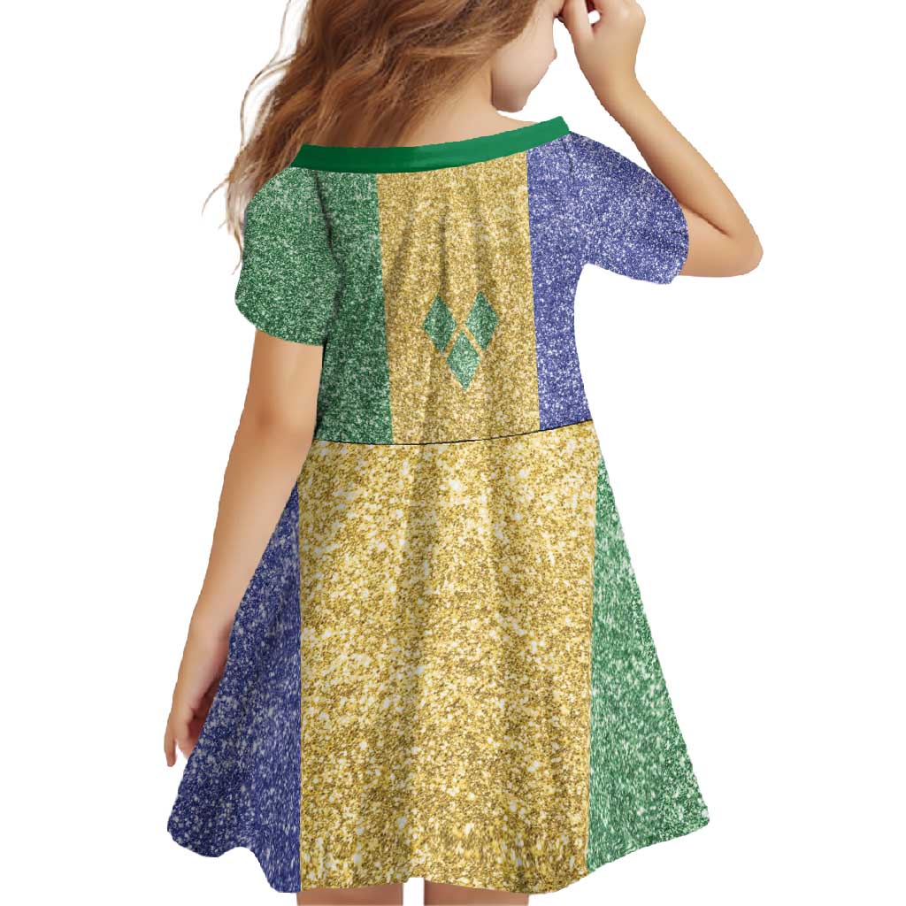 Saint Vincent and the Grenadines Vincy Mas Family Matching Short Sleeve Bodycon Dress and Hawaiian Shirt SVG Glitter Color Style - Wonder Print Shop