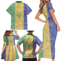 Saint Vincent and the Grenadines Vincy Mas Family Matching Short Sleeve Bodycon Dress and Hawaiian Shirt SVG Glitter Color Style - Wonder Print Shop