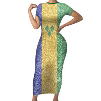 Saint Vincent and the Grenadines Vincy Mas Family Matching Short Sleeve Bodycon Dress and Hawaiian Shirt SVG Glitter Color Style - Wonder Print Shop