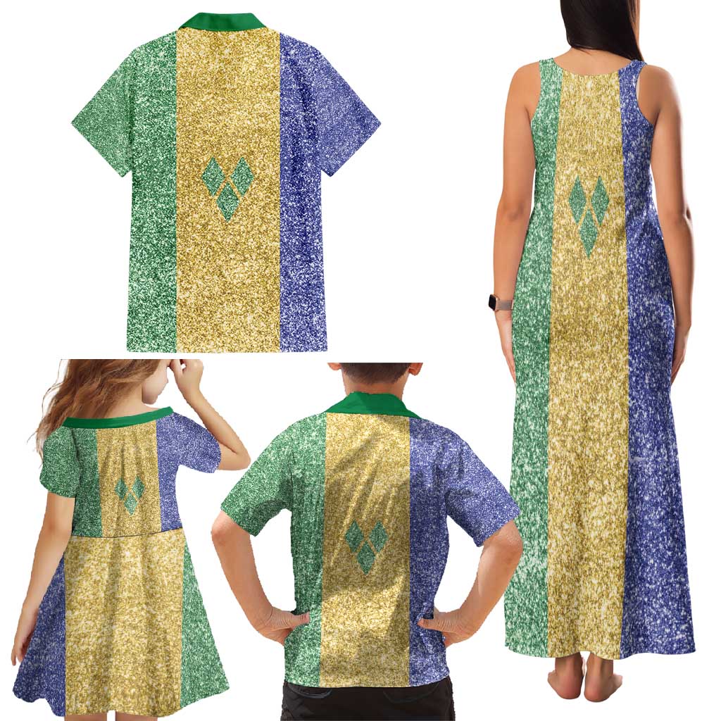 Saint Vincent and the Grenadines Vincy Mas Family Matching Tank Maxi Dress and Hawaiian Shirt SVG Glitter Color Style - Wonder Print Shop