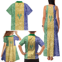Saint Vincent and the Grenadines Vincy Mas Family Matching Tank Maxi Dress and Hawaiian Shirt SVG Glitter Color Style - Wonder Print Shop