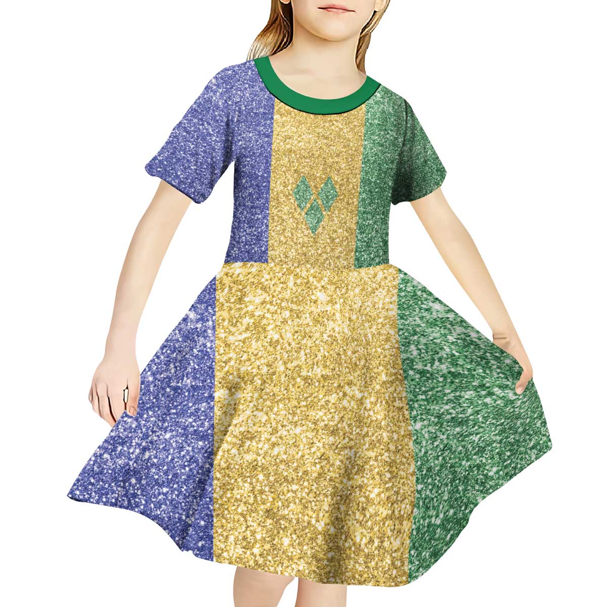 Saint Vincent and the Grenadines Vincy Mas Kid Short Sleeve Dress SVG Glitter Color Style - Wonder Print Shop