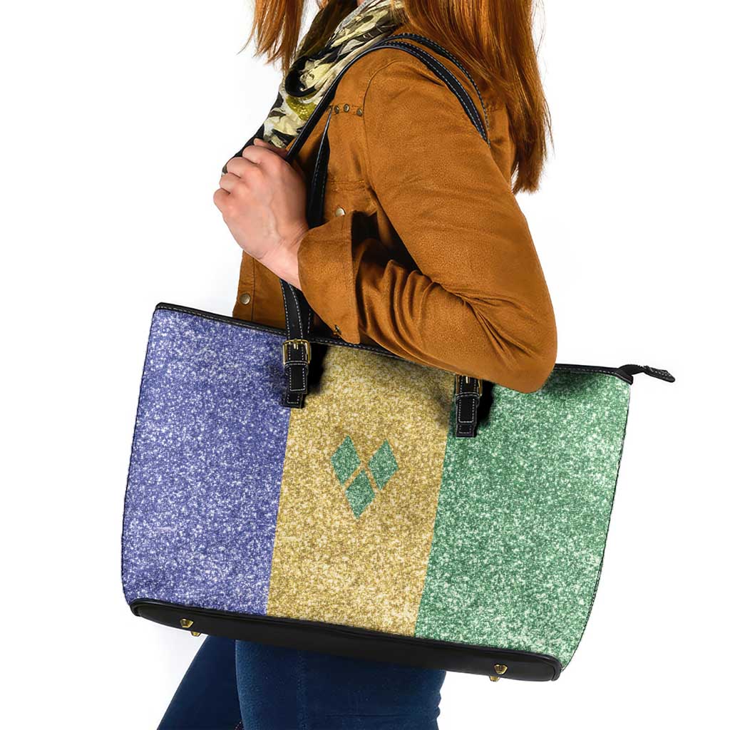 Saint Vincent and the Grenadines Vincy Mas Leather Tote Bag SVG Glitter Color Style - Wonder Print Shop