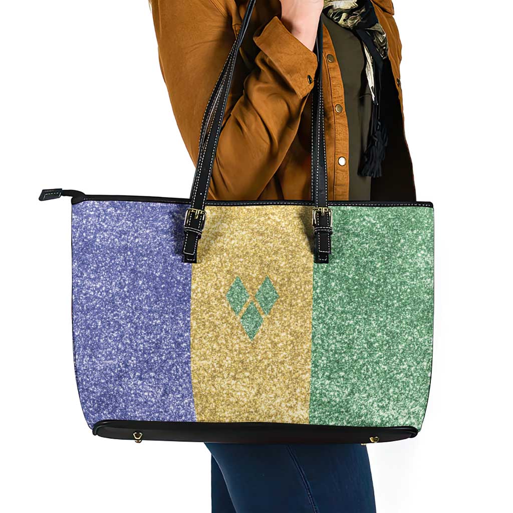 Saint Vincent and the Grenadines Vincy Mas Leather Tote Bag SVG Glitter Color Style - Wonder Print Shop